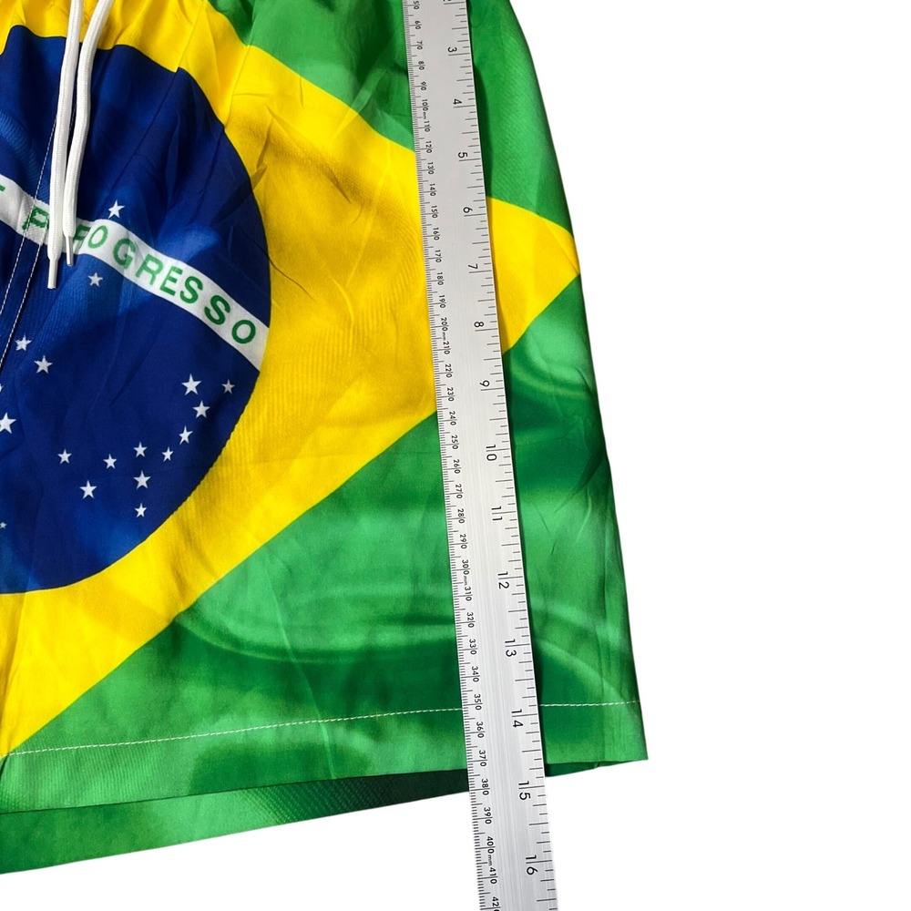 FEIFEIYU Brazil Flag Swim Trunks Mens Size S Green Yellow Ordem e Progresso - Picture 7 of 8